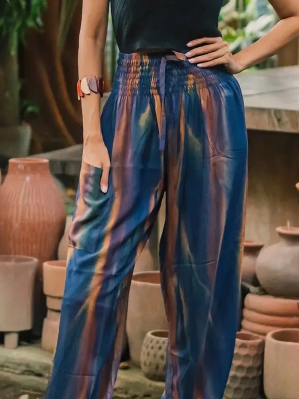 0022–NWT Tie-Dye Wide Leg Pants - Navy & Orange - Picture 2 of 4